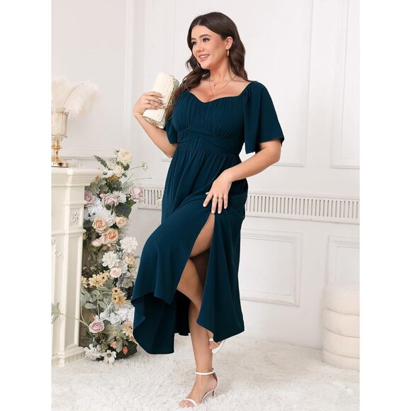 Plus Size Maxi Dress Summer Flowy Ruffle Off Shoulder Formal Casual - Picture 5 of 6